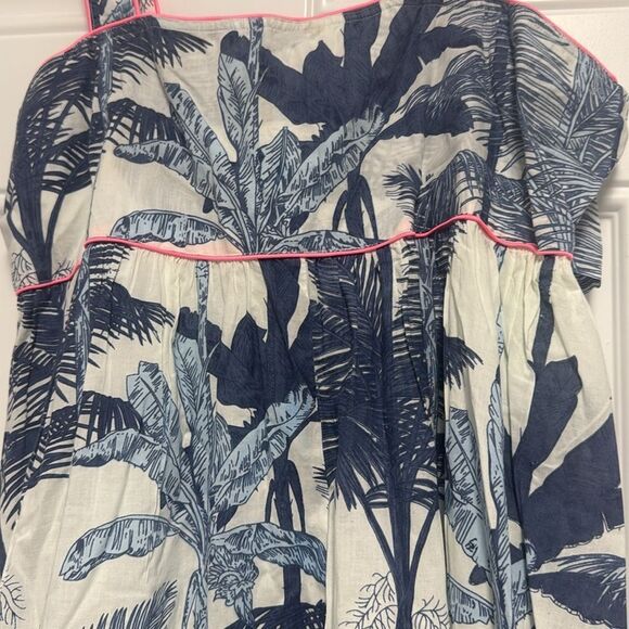 Juliet Dunn Navy and White Tropical Dress Hot Pink Outline Back Zip & Tie NWOT - Picture 3 of 4